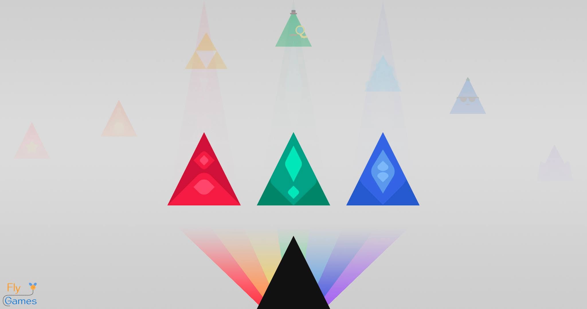 Rainbow Triangle concept art: three triangles (red, green, blue) and characters, made in Illustrator