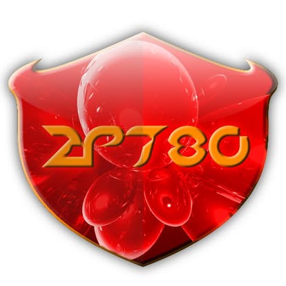 Red shield with gold text that says 2P780, decorative spherical elements