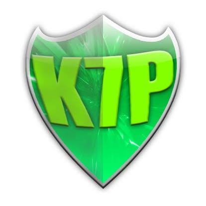 Metallic green shield with lime green 3D text that says K7P