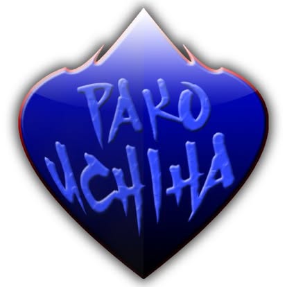 Dark blue/purple shield with stylized blue text that says Pako Uchiha